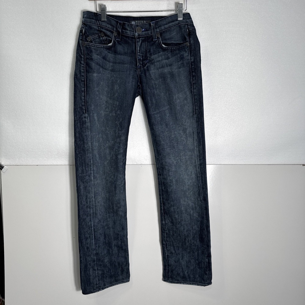 Rock & Republic womens Dark Indigo Low Rise Straight Leg Denim Jeans size 28